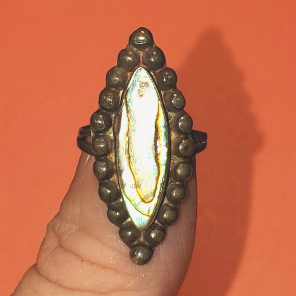 Vintage 925 Taxco signed sterling silver abalone ring size 6